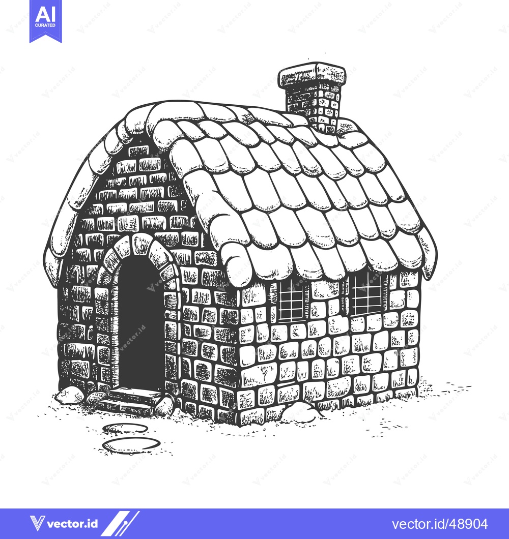 Premium Vector of A Stone Cottage Under Snow With Chimney