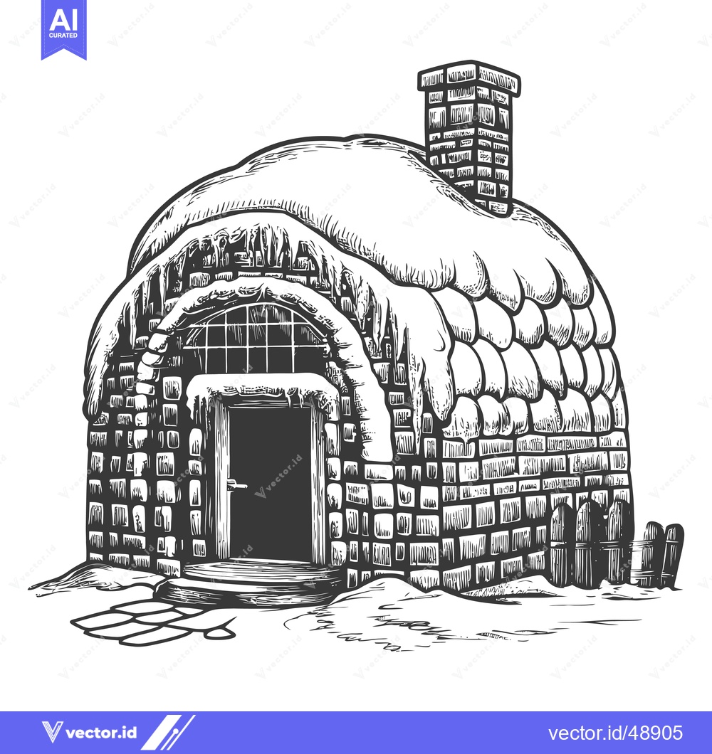 Premium Vector dari Snow Covered Brick House Winter Scene Illustration