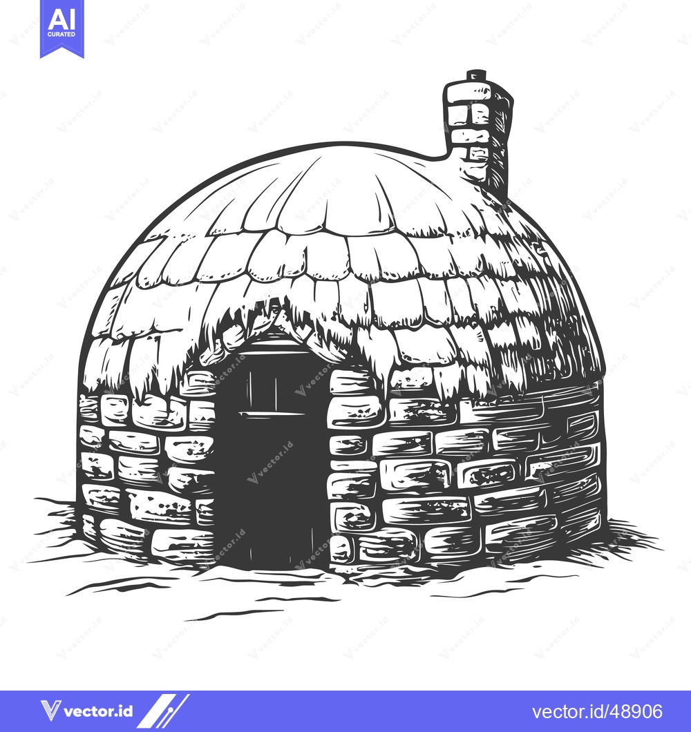 Premium Vector dari Stone Igloo with Thatched Roof and Chimney