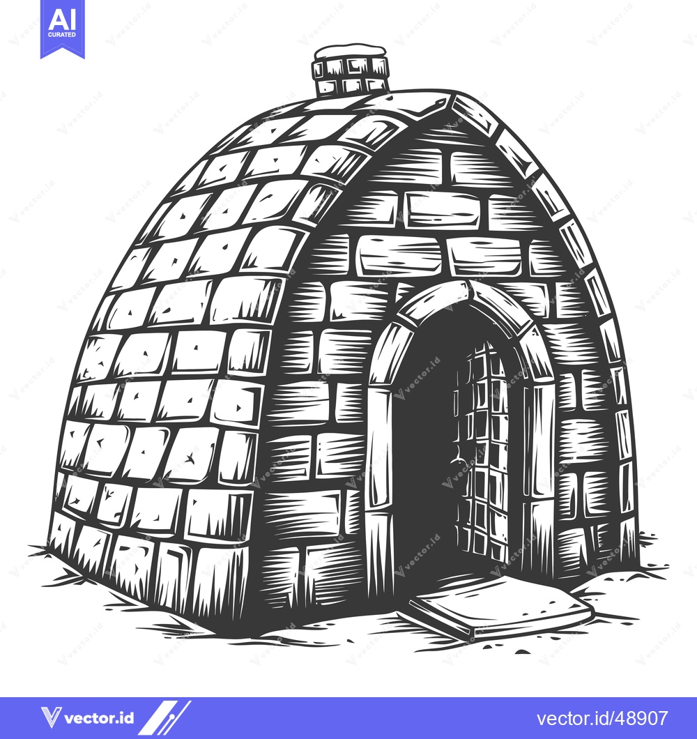 Premium Vector of Stone Igloo Structure With Chimney And Entrance