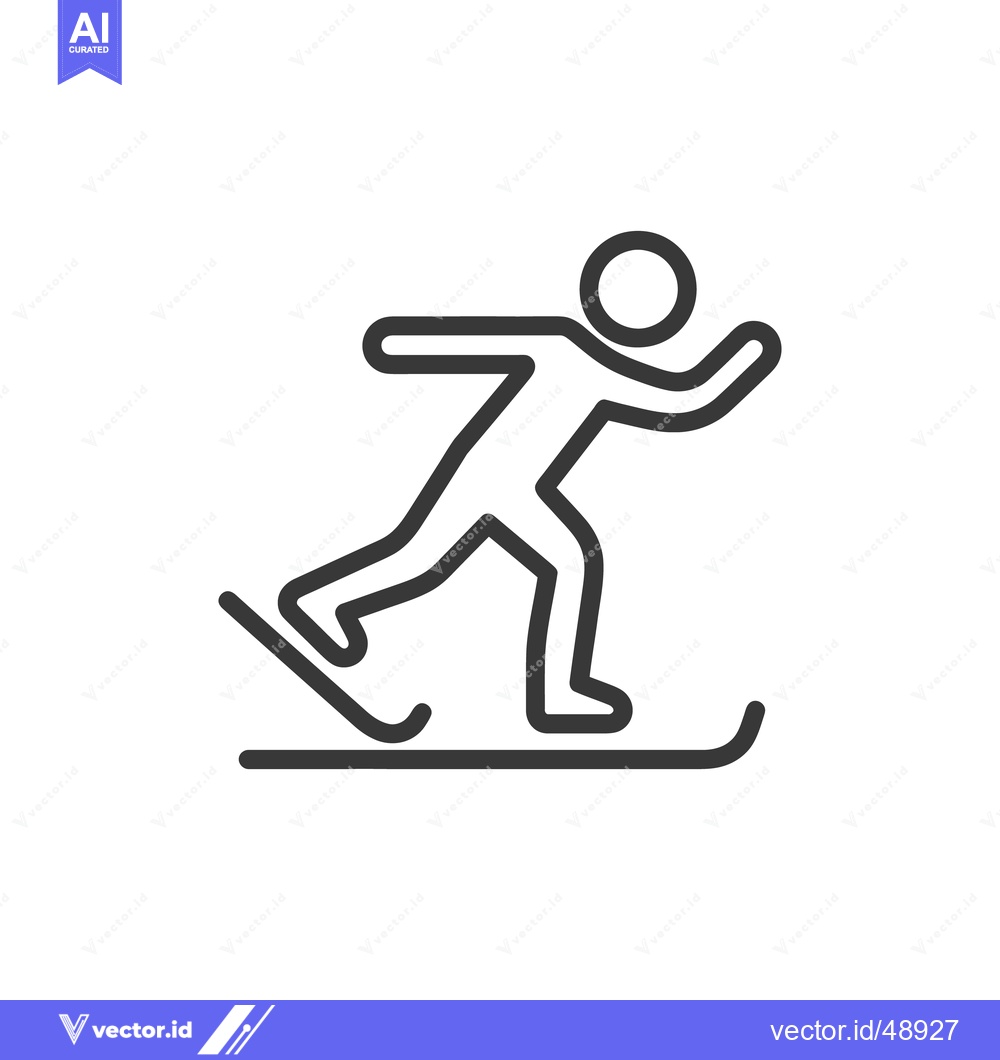 Premium Vector of Minimalist Skiing Icon: Linear Figure in Motion on Skis