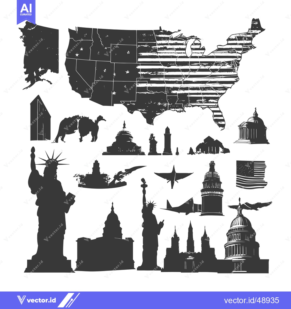 Premium Vector dari Iconic American Landmarks and Symbols Silhouettes