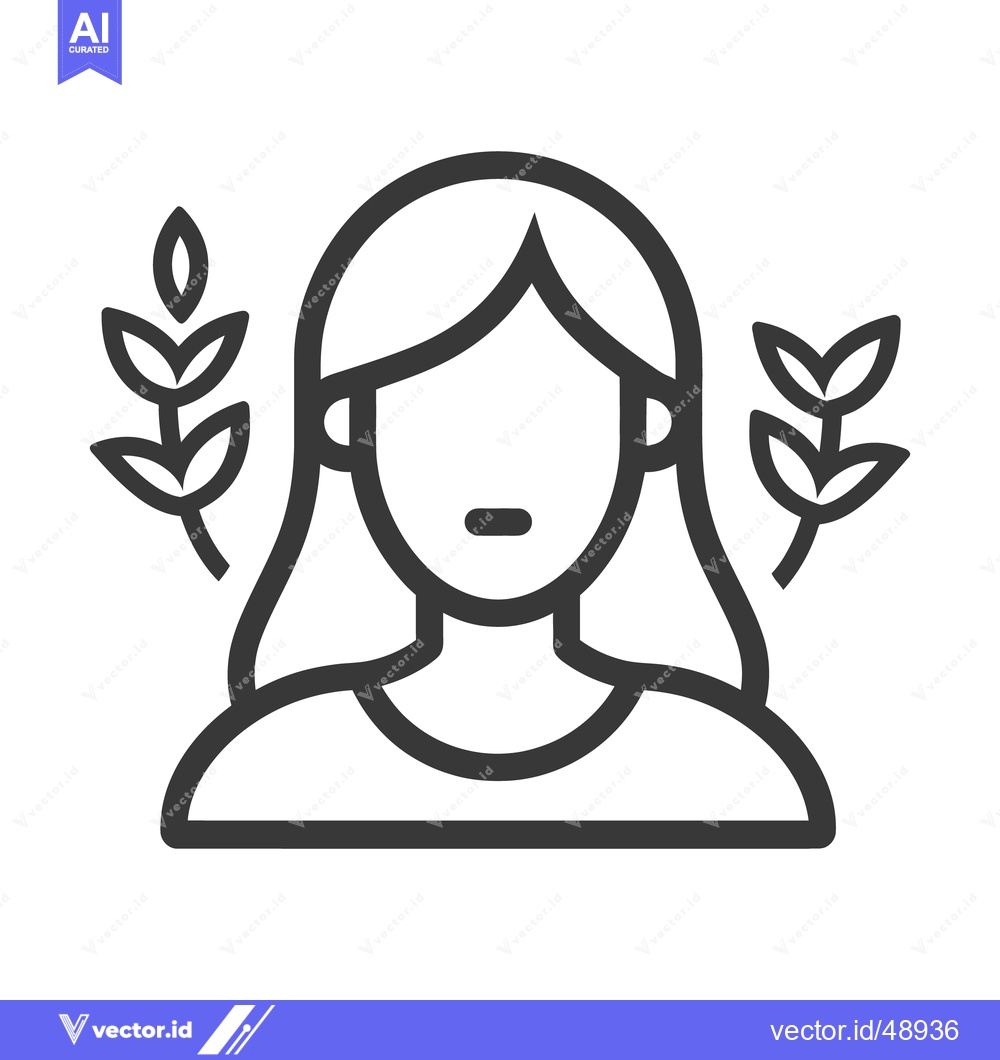 Premium Vector of A minimalist icon of a woman with decorative leafy branches