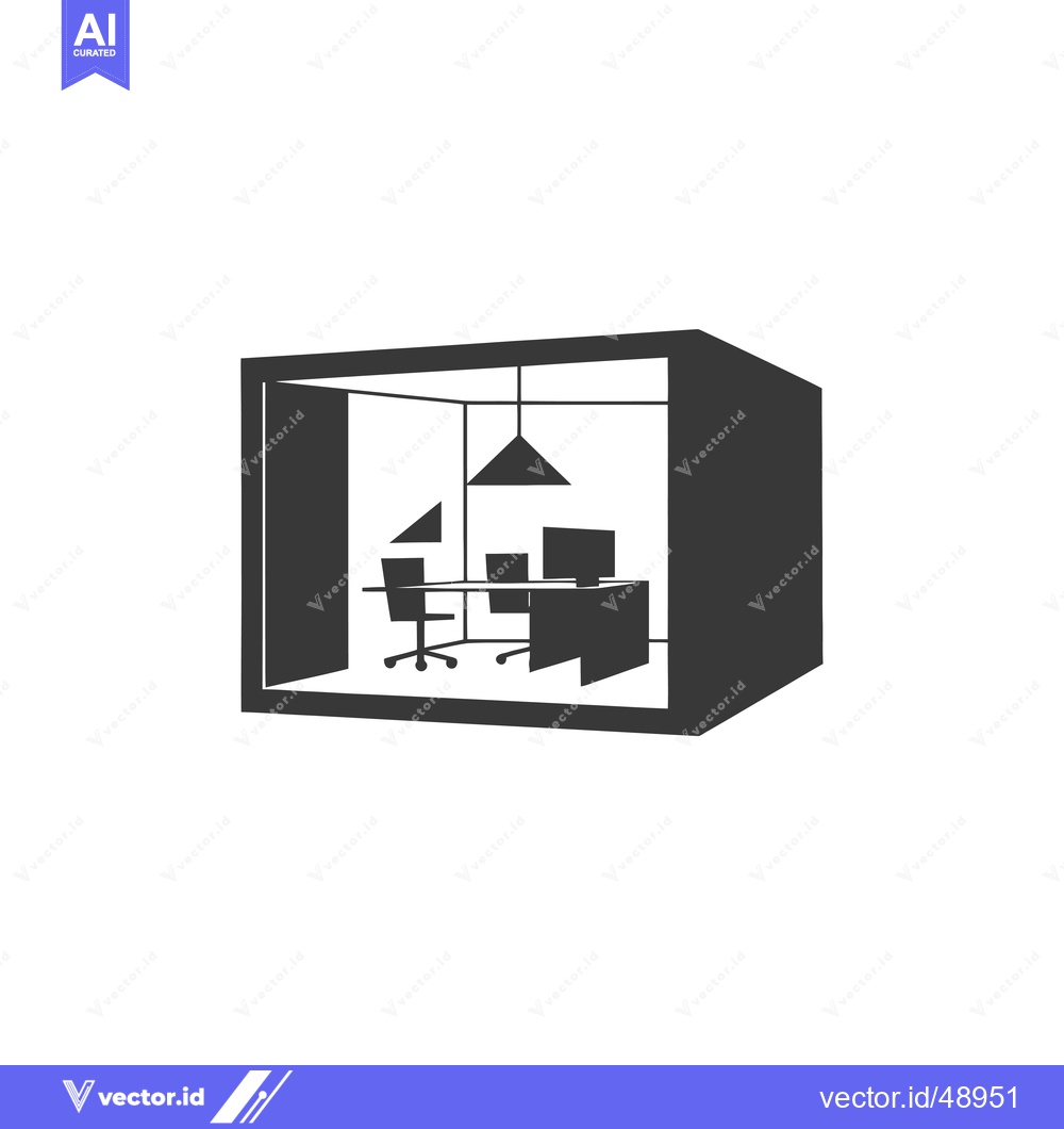 Premium Vector of Icon of a small office with a desk, two chairs, and two lamps