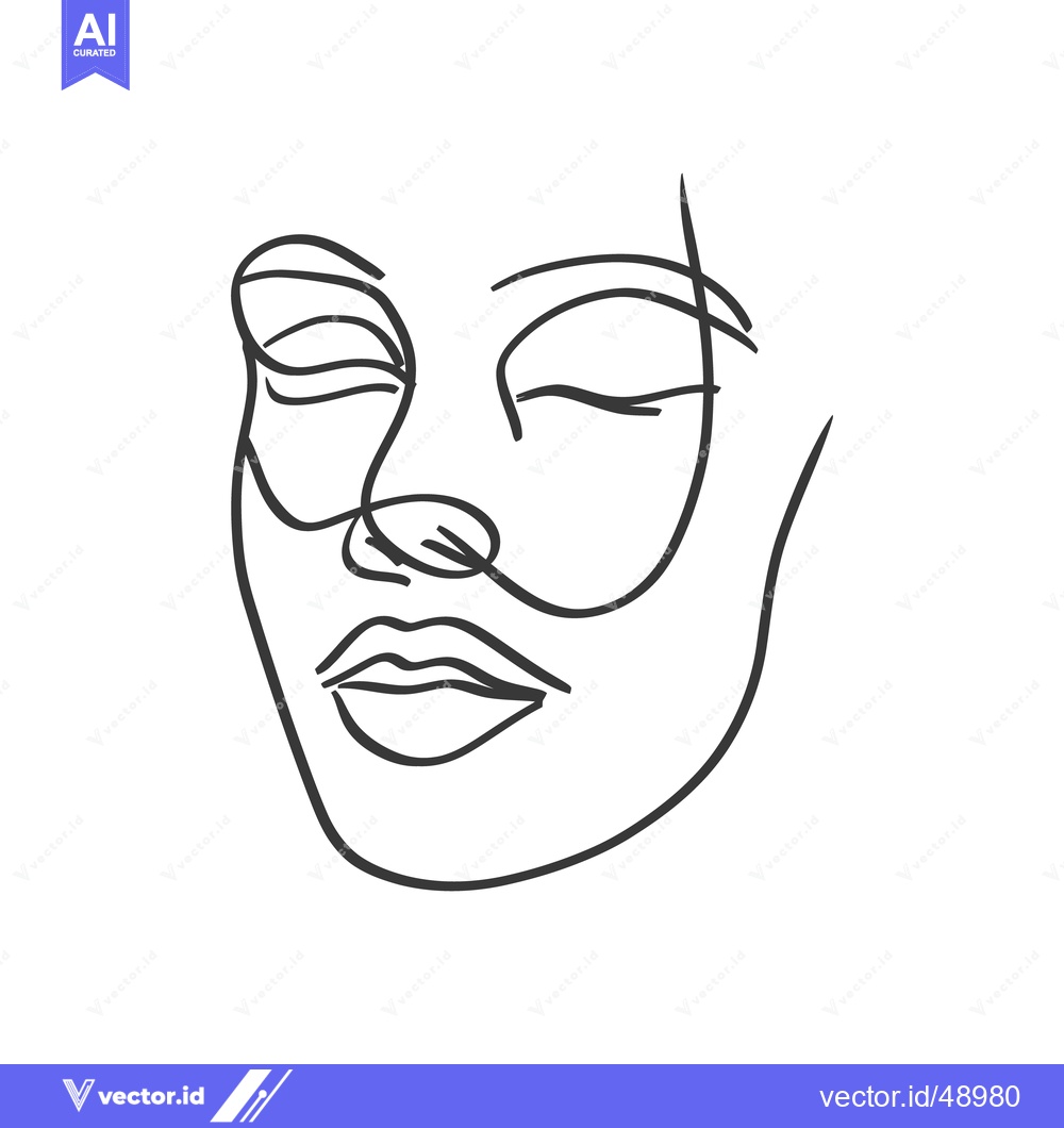 Premium Vector of The Simple Line Drawing Depicts a Peaceful Human Face