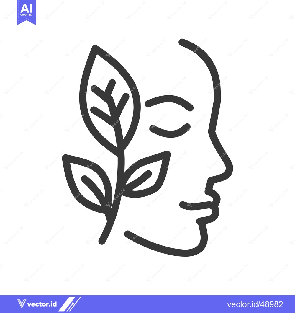 Premium Vector dari An outline drawing of a face with leafy plant elements
