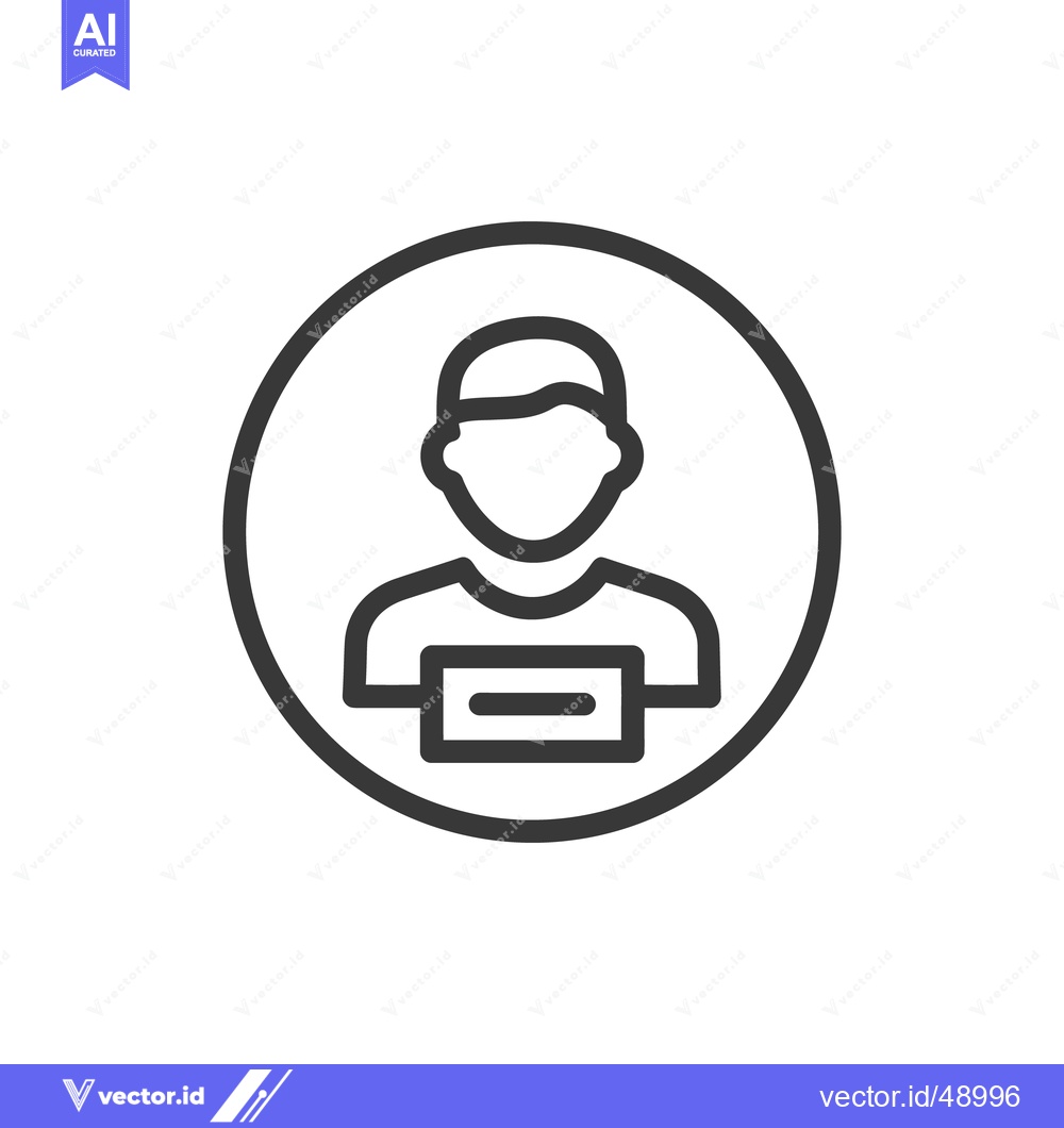 Premium Vector dari User Icon with Name Tag in Circle Outline, Minimalist Design