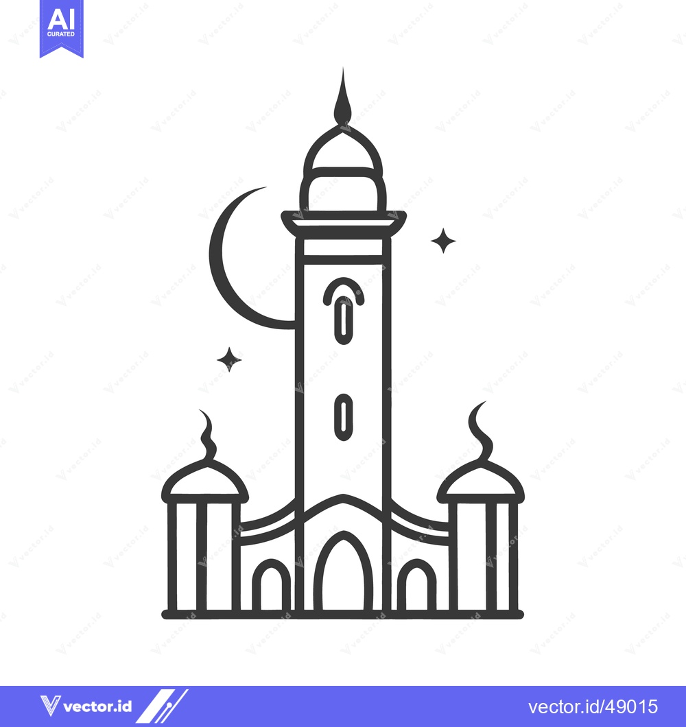 Premium Vector dari A simplistic line drawing of a mosque tower with the moon