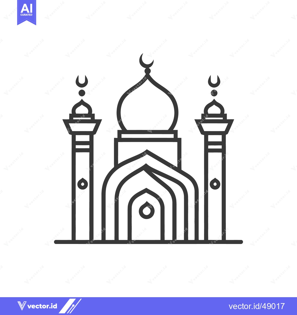 Premium Vector dari The Simple Black Outlined Vector Illustration of a Mosque Building