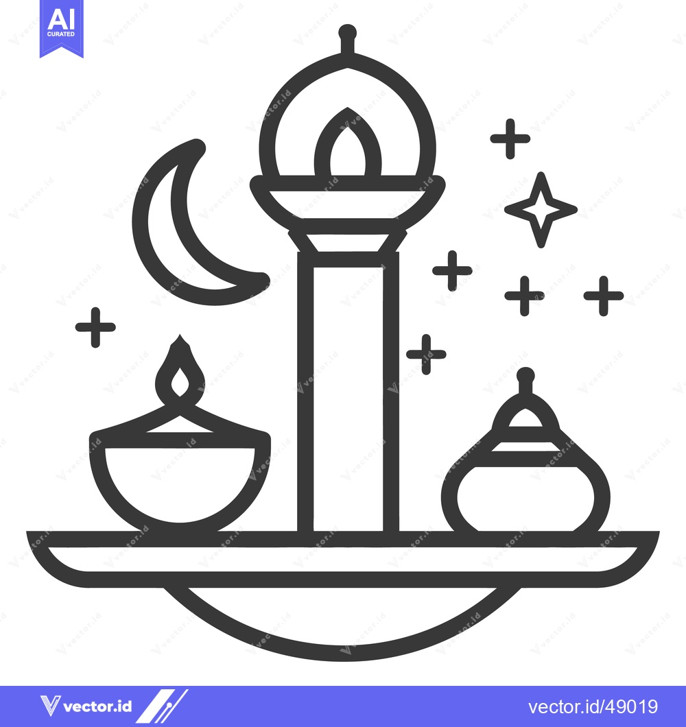 Premium Vector dari A religious icon featuring a crescent moon and glowing lamps