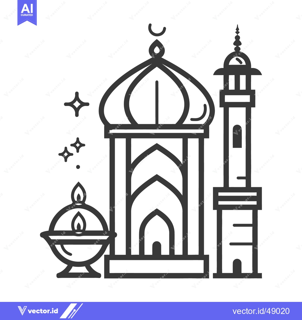 Premium Vector of A simple line art illustration of mosque and associated symbols