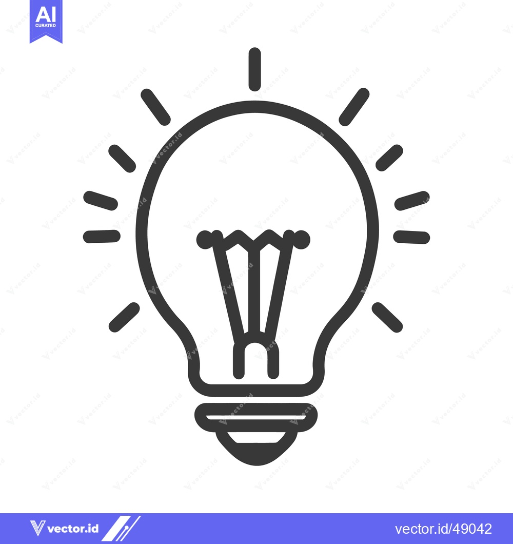 Premium Vector dari A stylized black and white illustration of a light bulb emitting rays