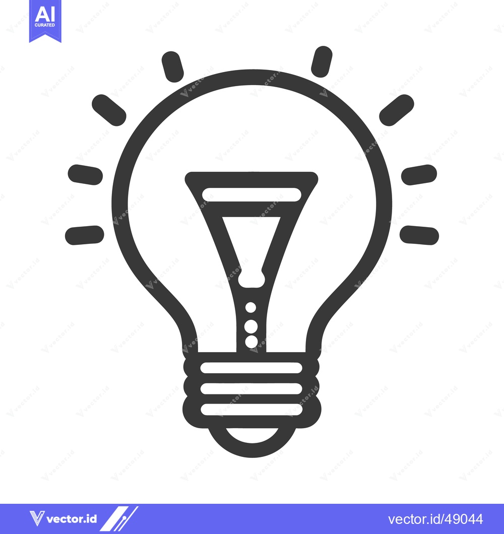 Premium Vector of Simple black outline of a glowing lightbulb idea symbol