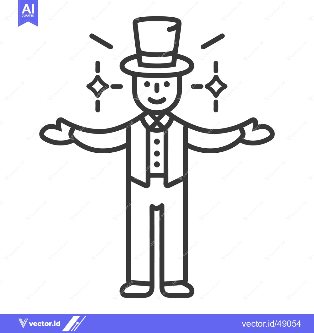 Premium Vector dari A magician wearing a top hat with shining magic sparkles
