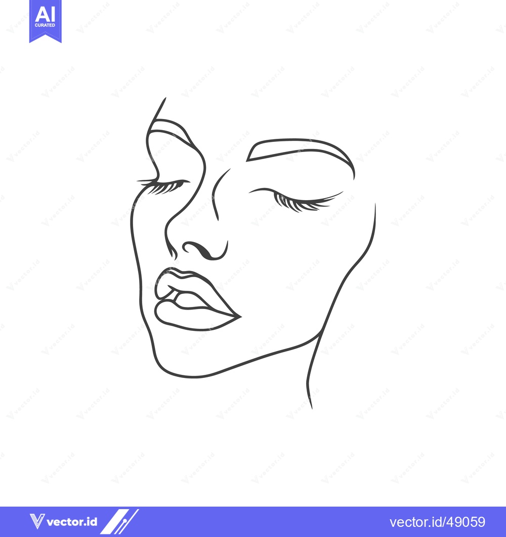 Premium Vector of The black line art drawing depicts a calm female facial profile