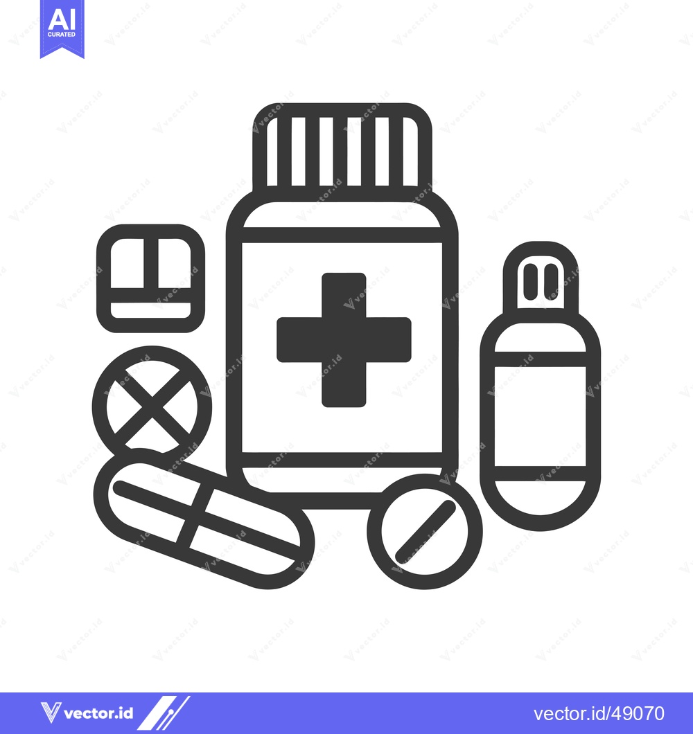 Premium Vector dari Illustration of a Pill Bottle, Pills, and Liquid Medication
