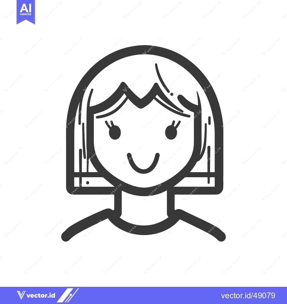 Premium Vector of Simple line drawing depicting a smiling female person with short hair