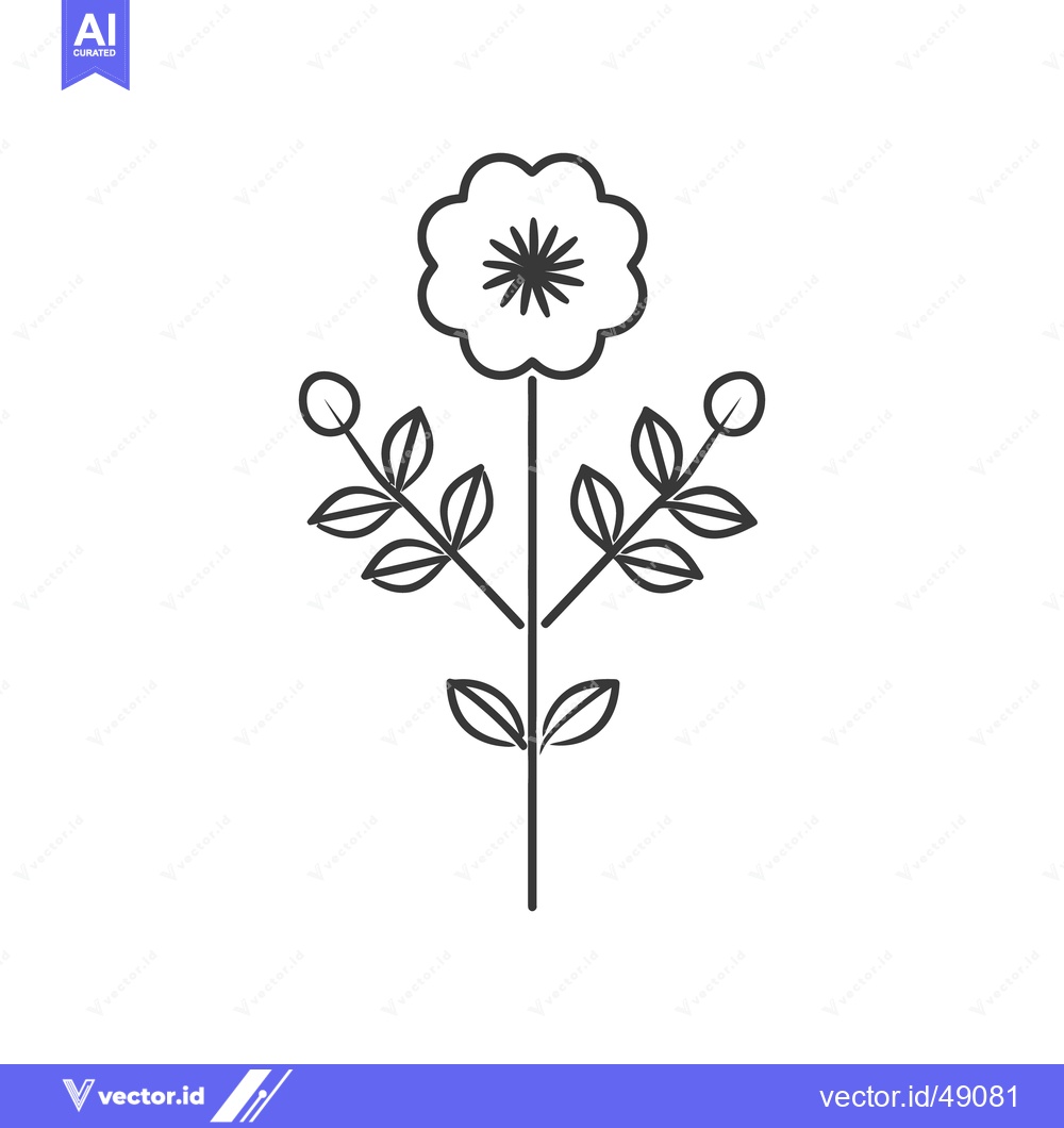 Premium Vector of Simple stylized illustration of a flowering plant with leaves and buds