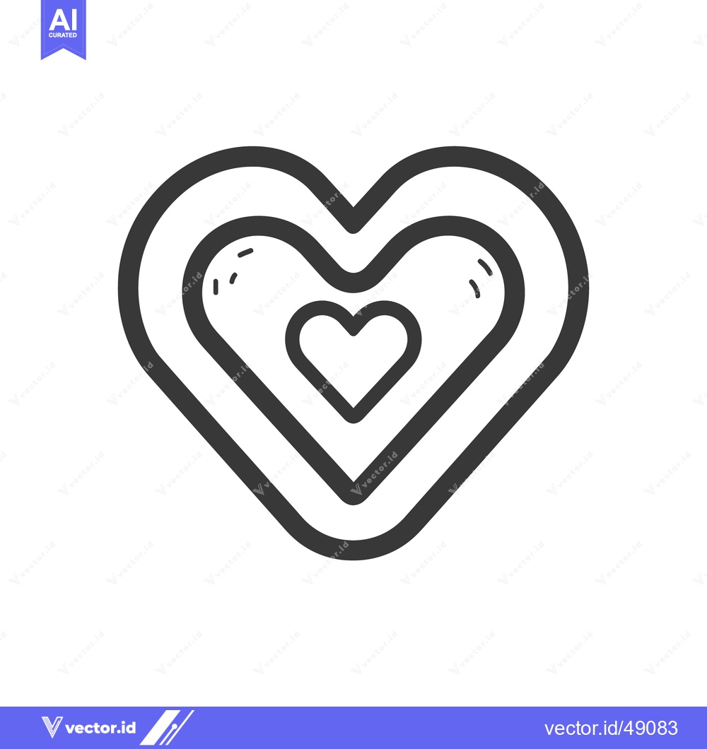 Premium Vector dari Three nested hearts depicted with thick dark outlines on white backgro