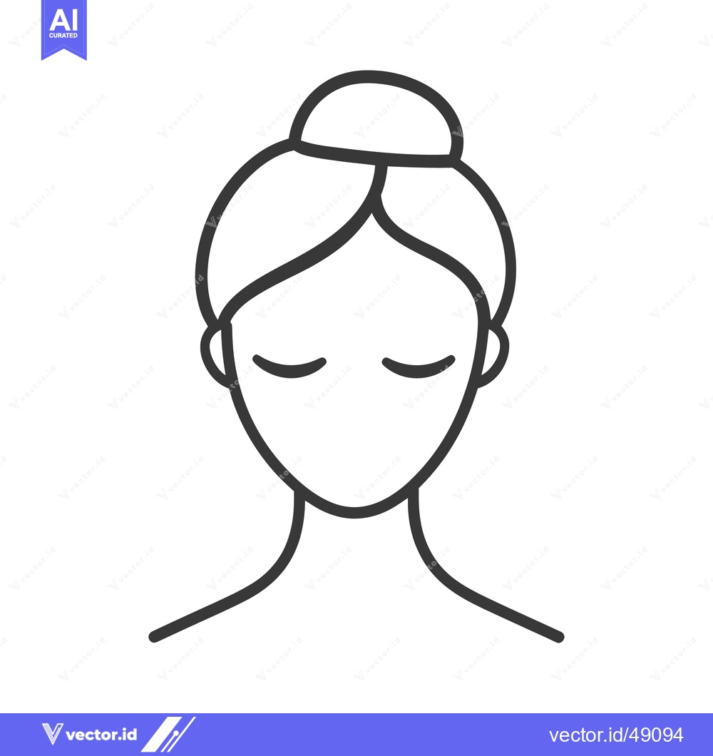 Premium Vector dari An illustrated female face with a closedeye expression and a bun