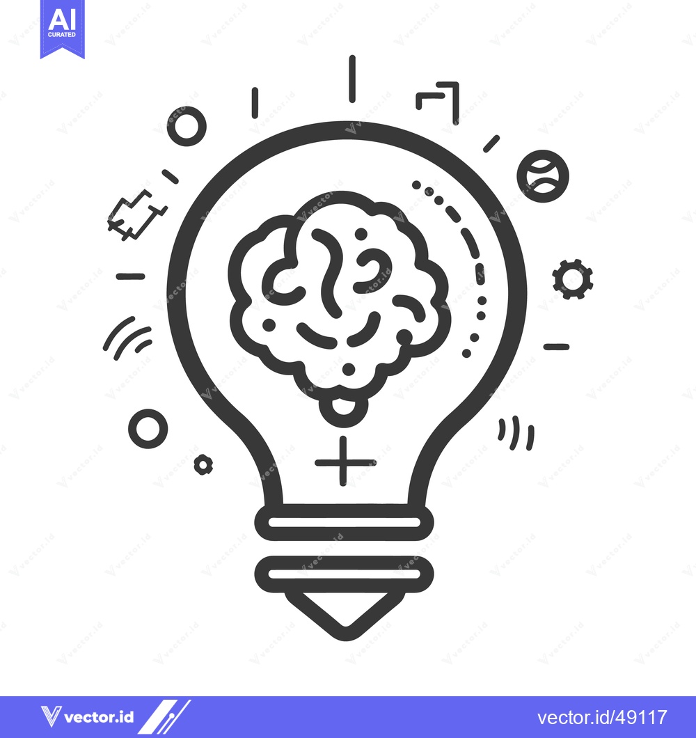 Premium Vector of A lightbulb illuminating a brain with thought related symbols