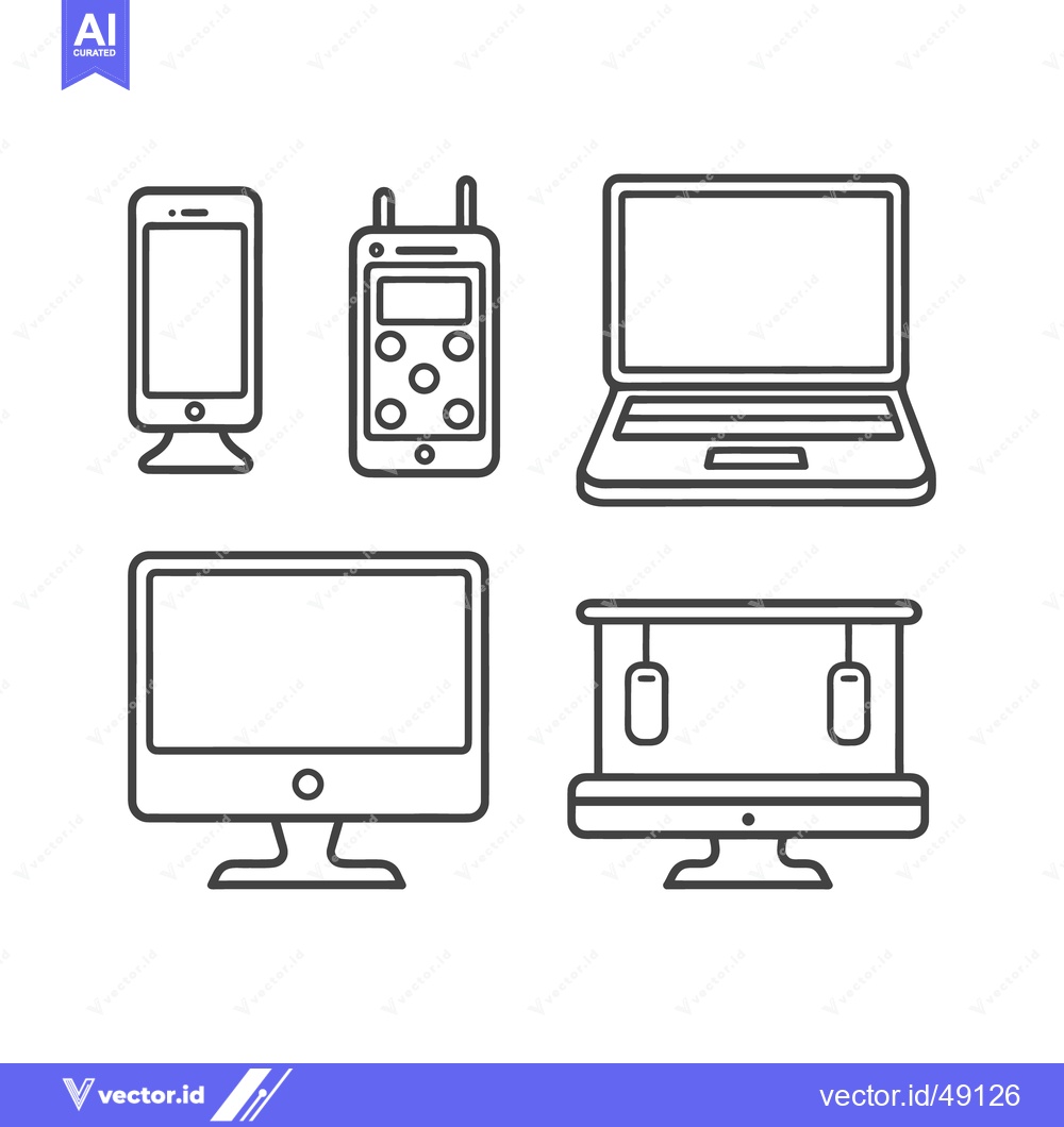 Premium Vector of Minimalist Line Art: Modern Electronic Devices Icon Set on White Backg