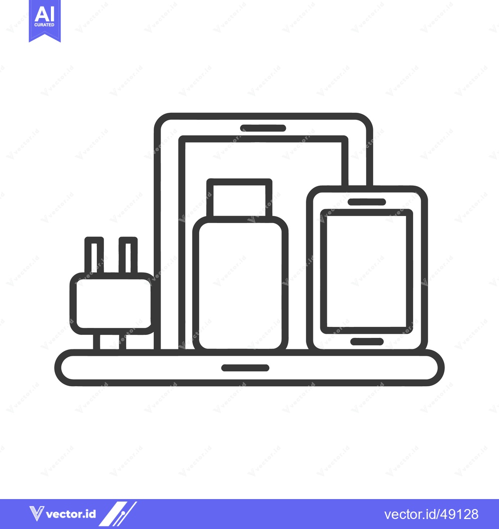 Premium Vector dari Minimalist Tech Essentials: Laptop, Phone, Charger, and Bottle Icon