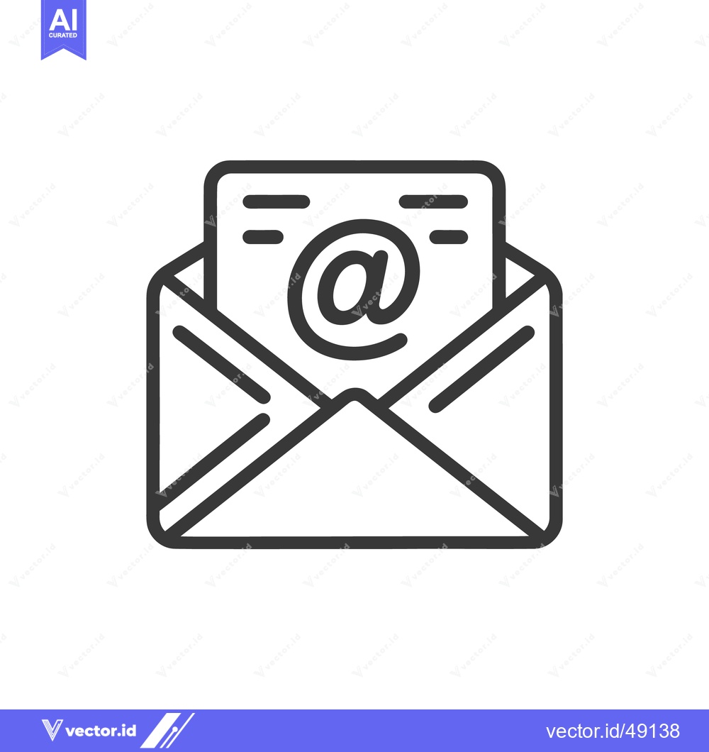 Premium Vector dari Minimalist Email Icon: Open Envelope with @ Symbol, Clean Line Art
