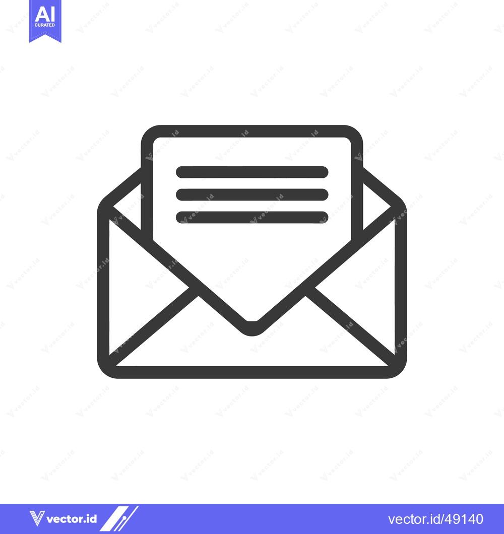 Premium Vector of Minimalist Open Envelope Icon with Letter Inside, Dark Gray Outline on