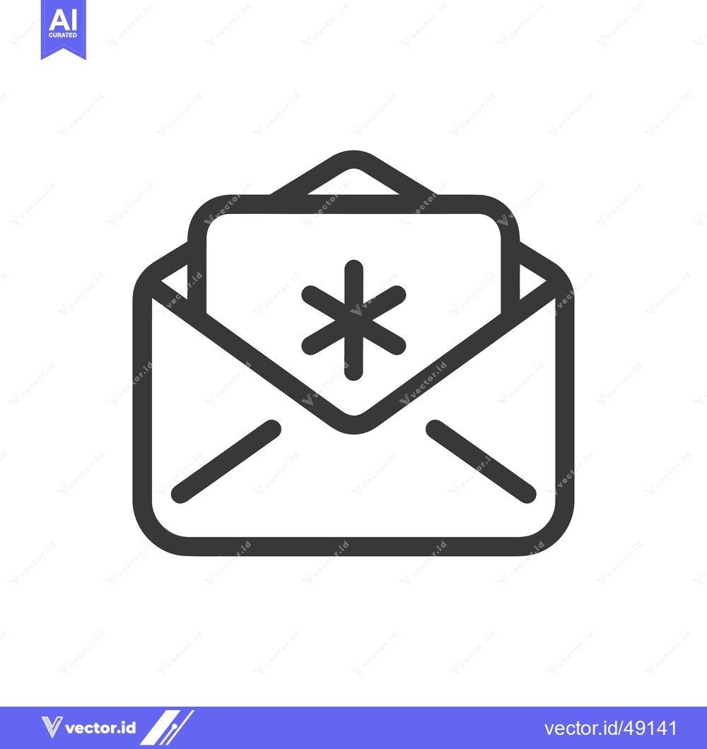 Premium Vector of Minimalist Open Envelope Icon with Asterisk Symbol on Card