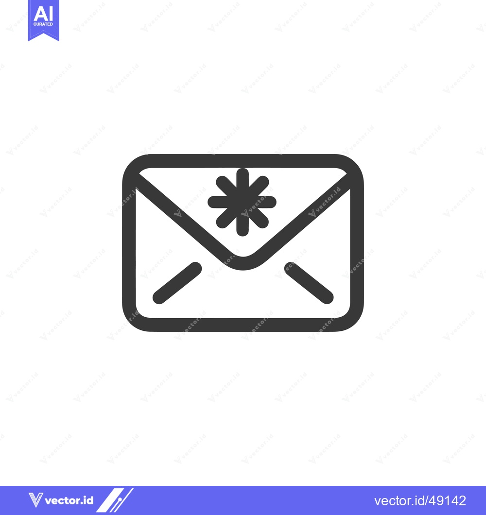 Premium Vector of Stylized Email Icon with Asterisk, Dark Outline on White Background