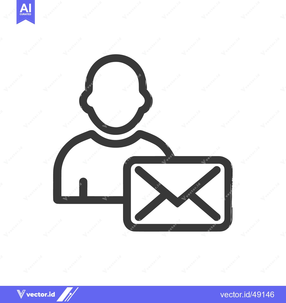 Premium Vector dari Contact Person Email Icon: Simple Black Line Art on White Background