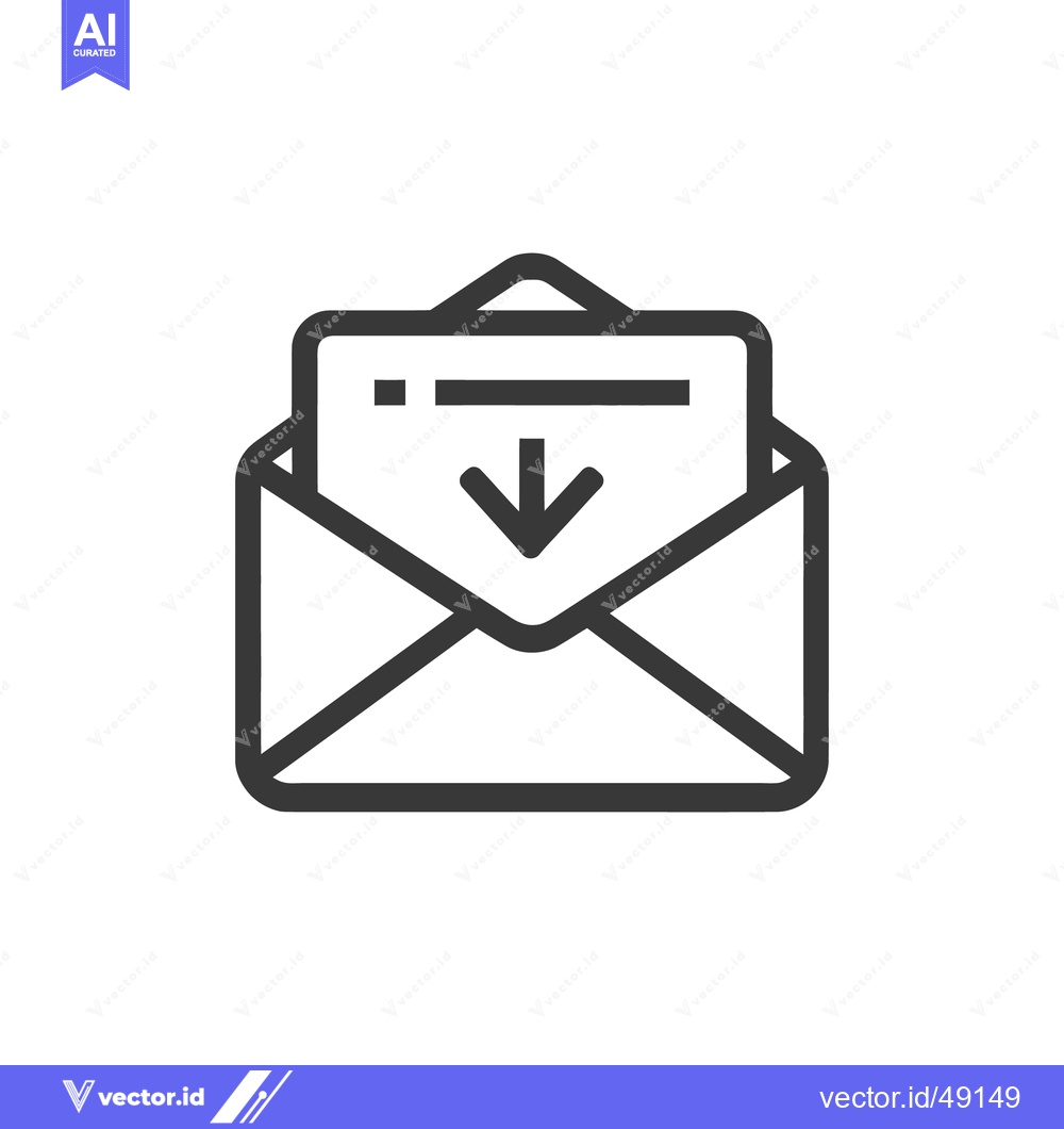 Premium Vector of Simple Open Envelope Icon with Download Arrow, Minimalist Design