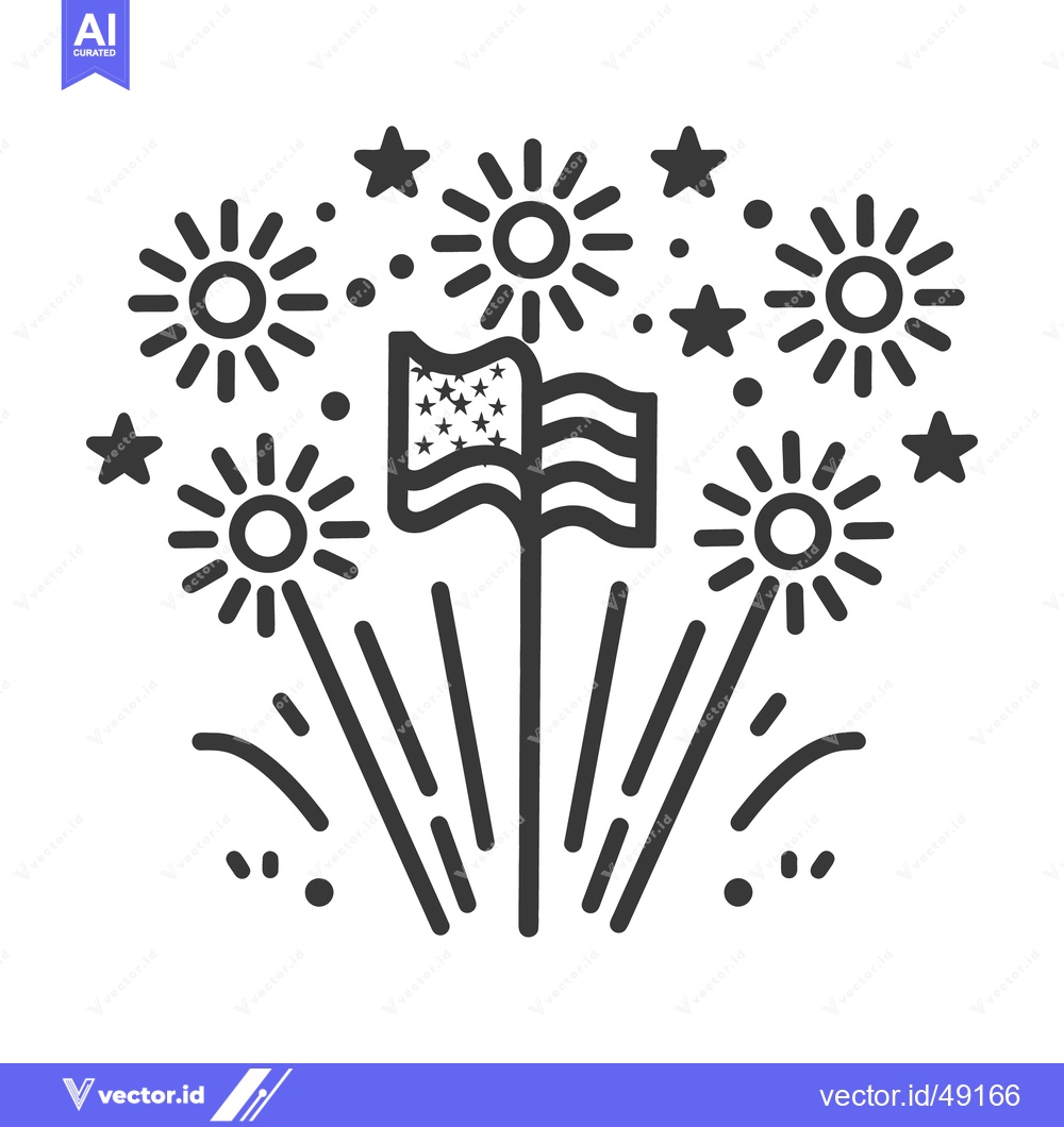 Premium Vector of An American Flag Celebrating with Fireworks and Star Shapes