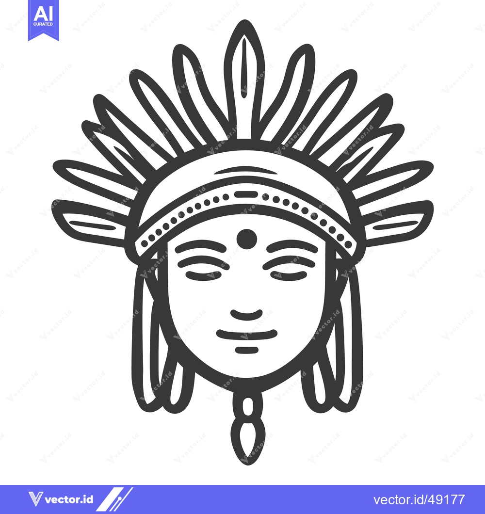 Premium Vector dari A stylized monochrome drawing of a face with a headdress