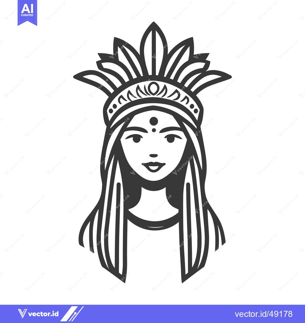 Premium Vector of A graphic portrait of a woman wearing a headdress and adornment