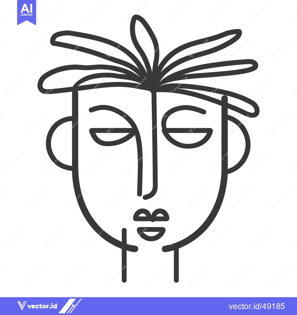 Premium Vector dari Simple black and white stylized abstract face with hair
