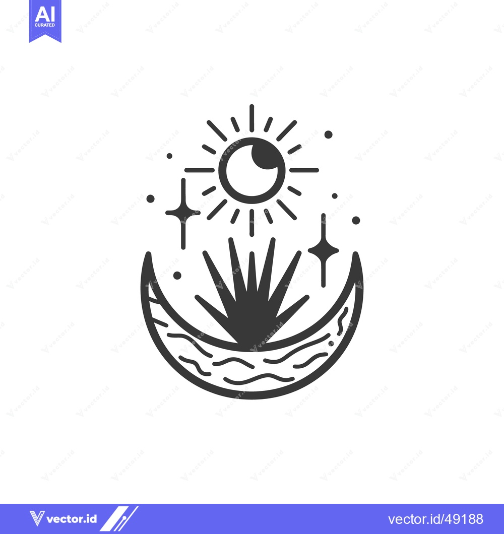 Premium Vector dari A minimalist celestial design featuring sun moon stars and plant