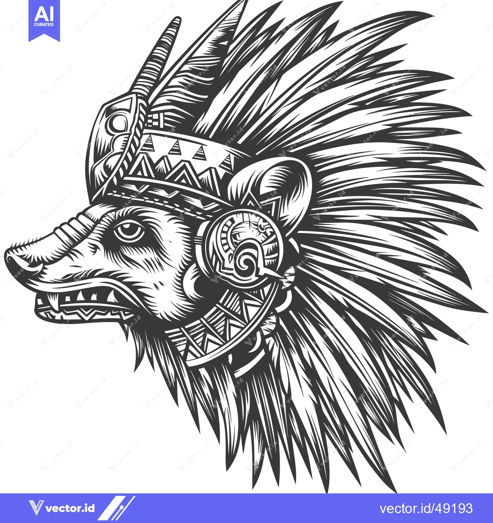 Premium Vector of Indigenous Animal Head with Feathers and Geometric Patterns