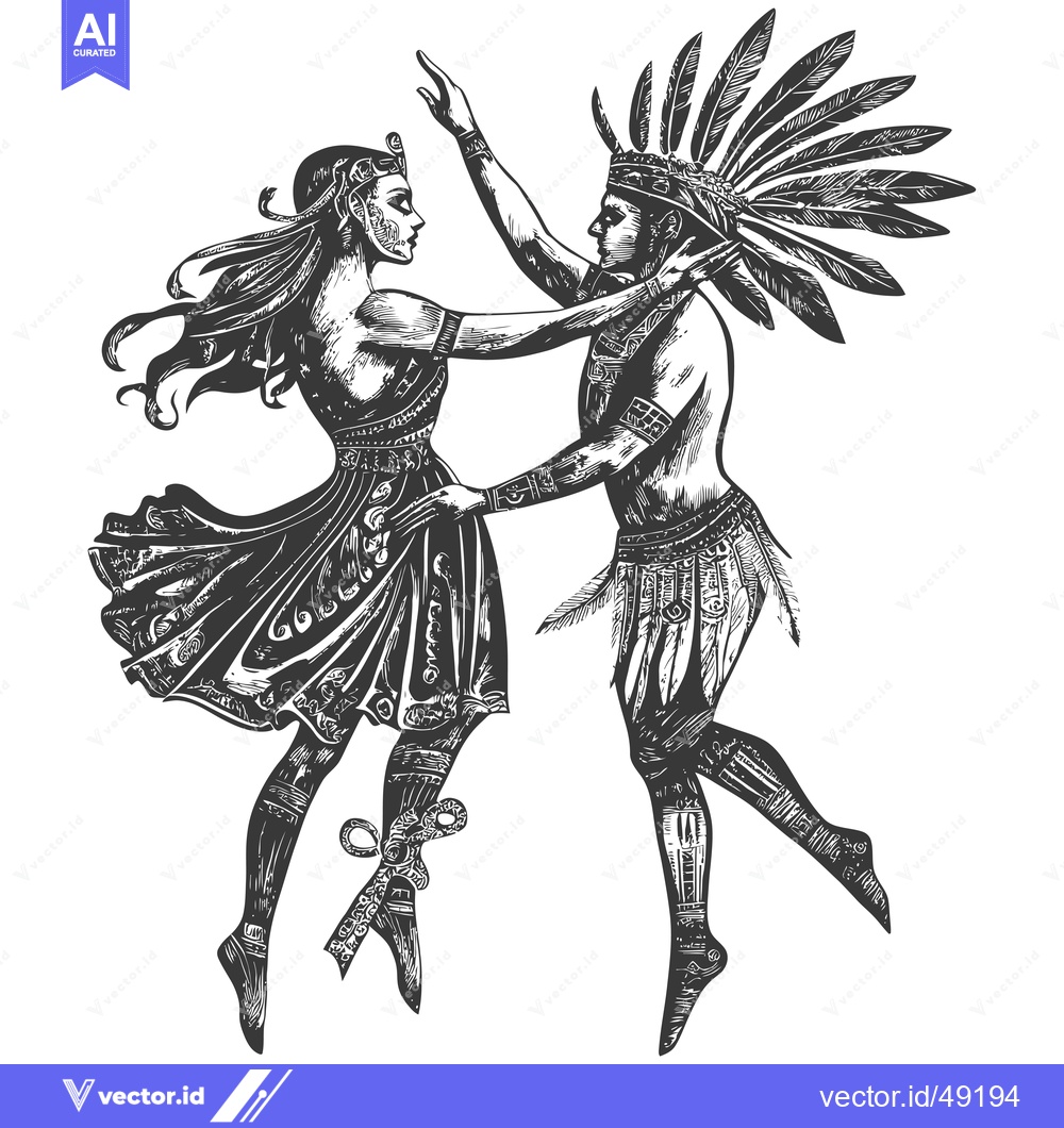 Premium Vector dari Indigenous Couple in Traditional Dress, Engaged in a Graceful Dance