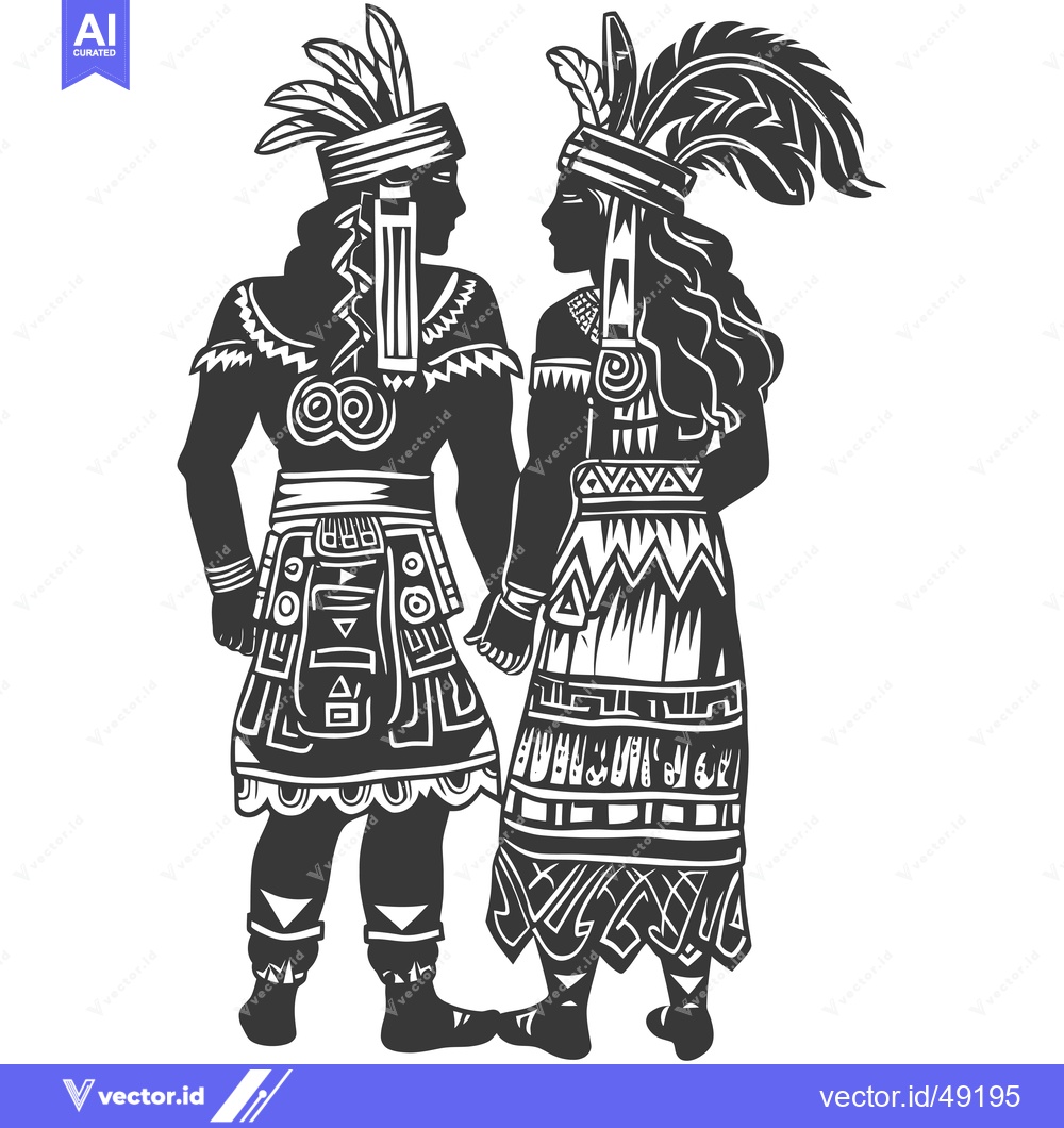 Premium Vector of Indigenous Couple in Traditional Dress with Elaborate Headwear
