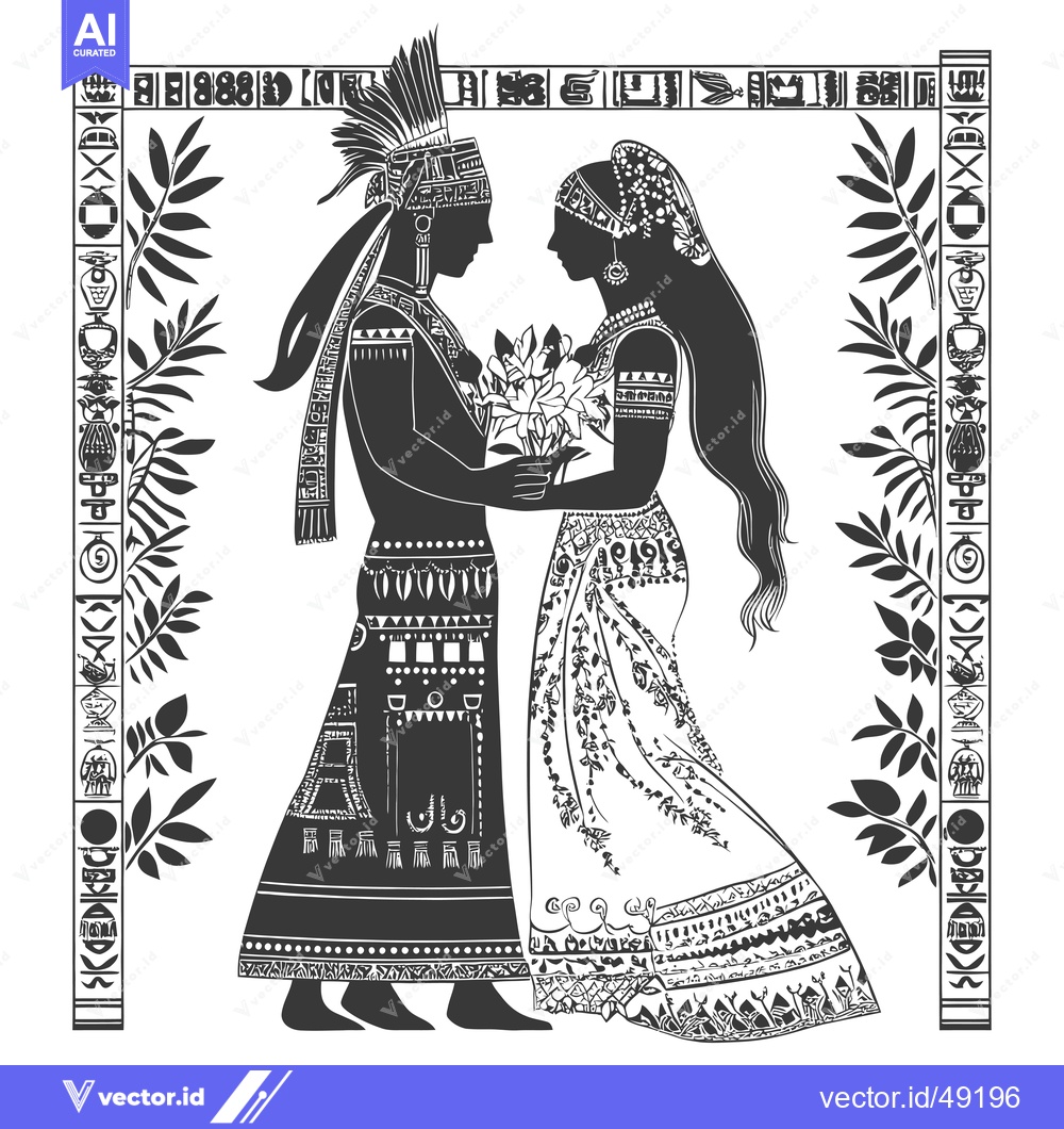 Premium Vector of Indigenous Couple in Traditional Dress with Floral Accents