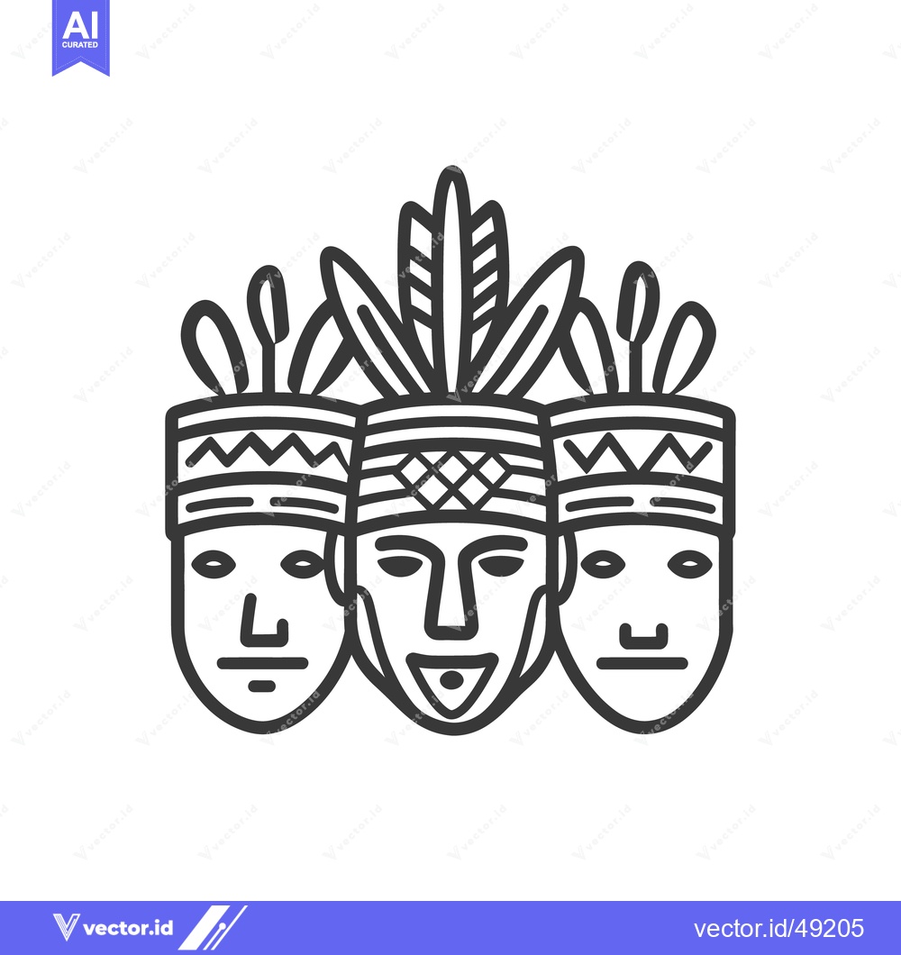 Premium Vector dari Three stylized tribal faces with feather headdresses and ornamentation