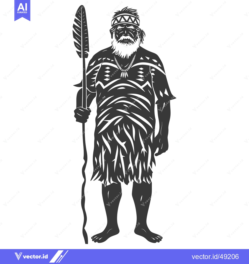 Premium Vector dari Indigenous Man with Spear and Traditional Clothing