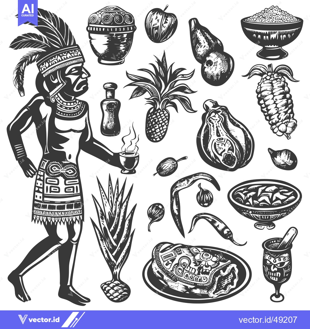 Premium Vector of Indigenous Man with Traditional Clothing and Foods of Ancient America