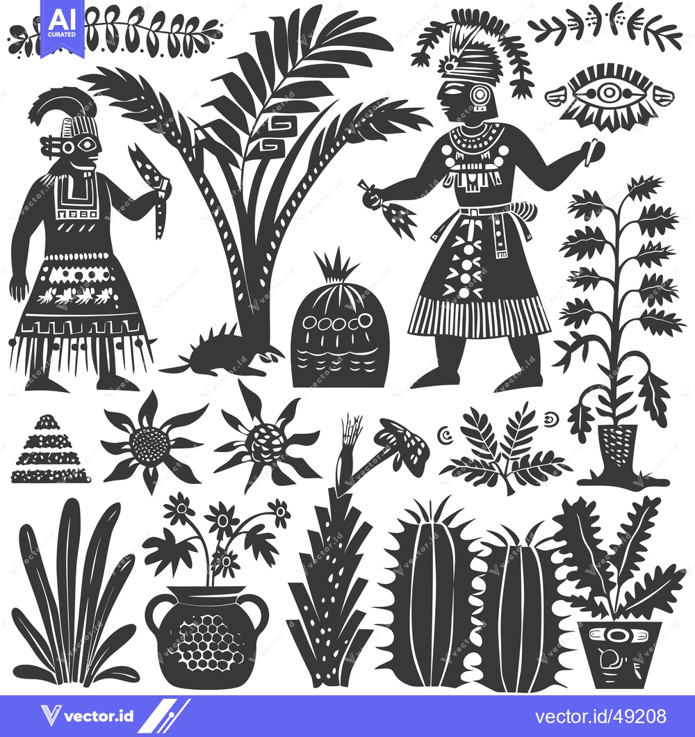 Premium Vector dari Indigenous People and Flora in Black and White Stylization