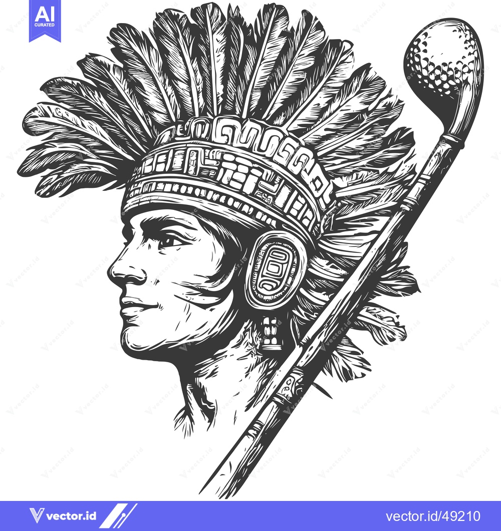 Premium Vector of Indigenous Person with Feather Headress and Golf Club