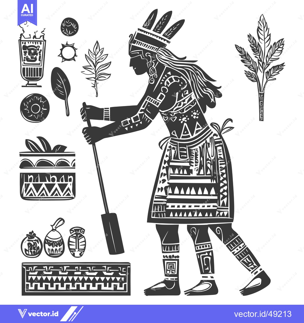 Premium Vector dari Indigenous Person with Traditional Clothing and Objects