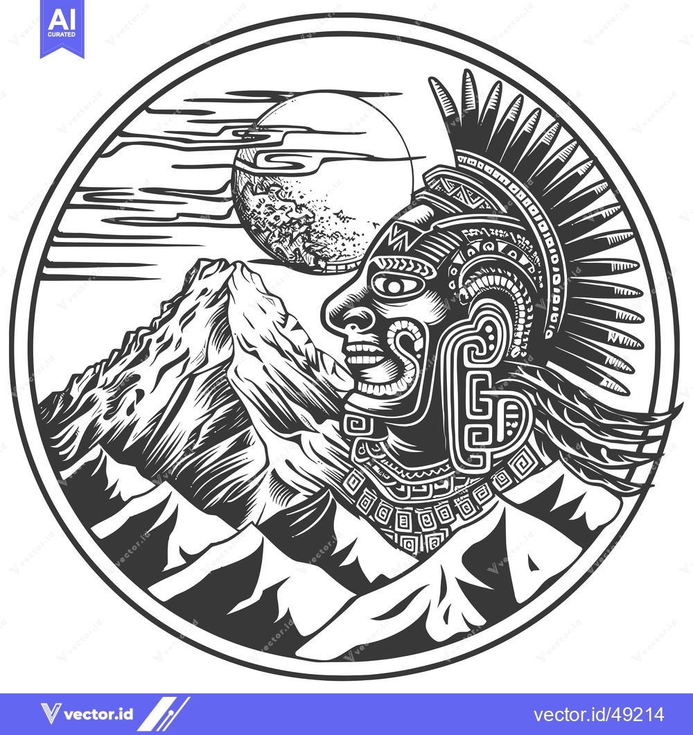 Premium Vector of Indigenous Warrior in Mountains with Full Moon