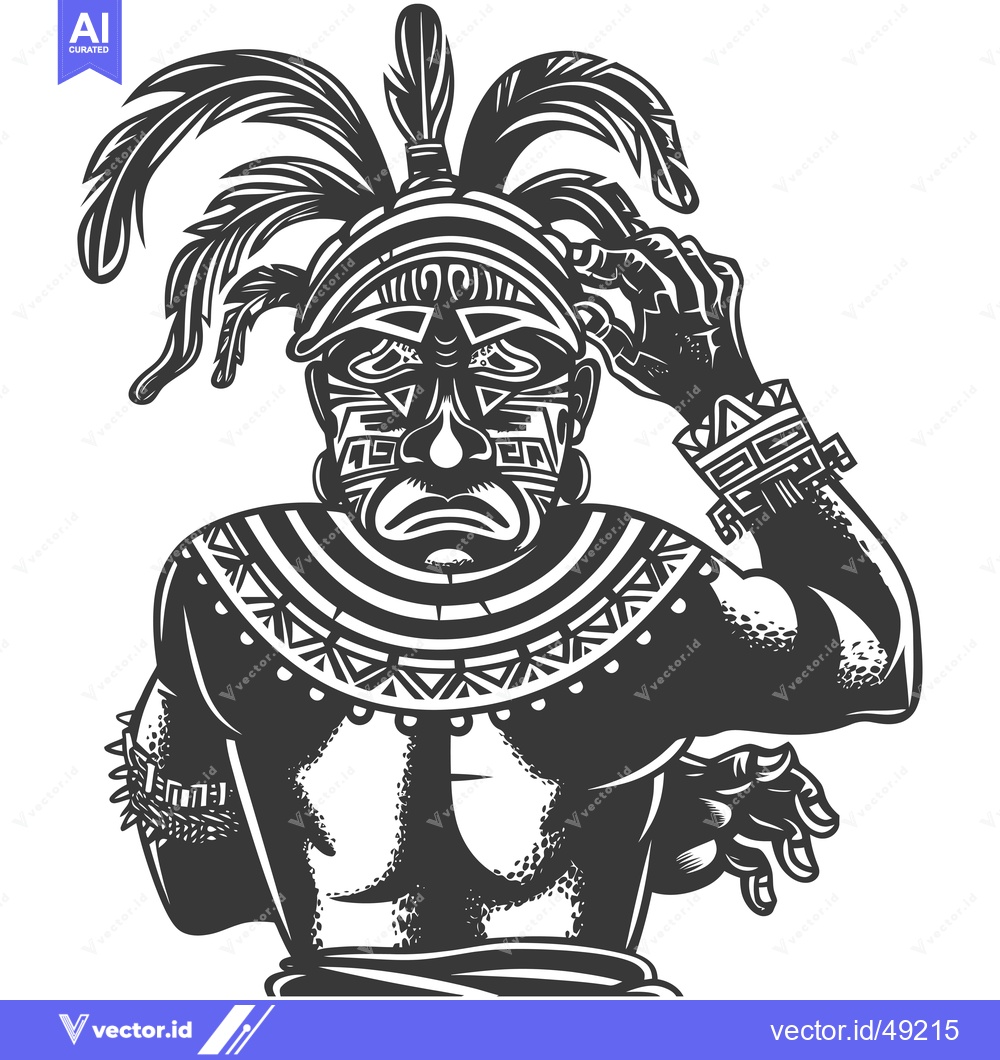 Premium Vector dari Indigenous Warrior with Elaborate Headpiece and Facial Tattoos